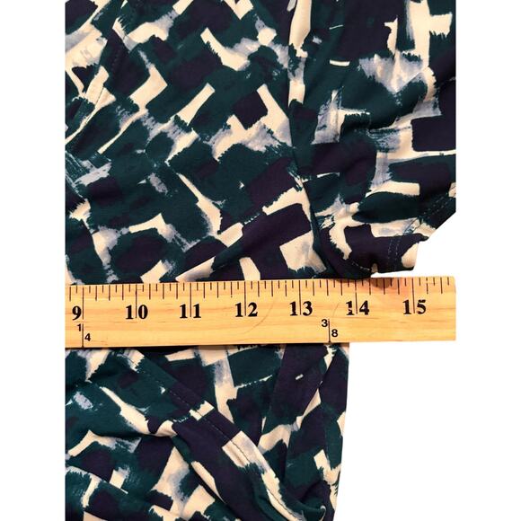 Eliza J Cap Sleeve Faux Wrap Belted Shirred Midi Dress Size 4 Green Blue White - Picture 10 of 10